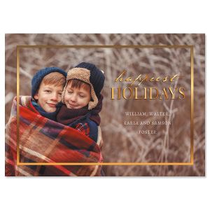 Gold Frame Horizontal Photo Christmas Cards - 80 Count