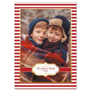 Red Stripes Personalized Photo Christmas Cards