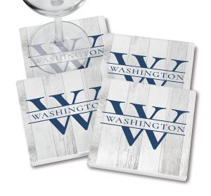 Personalized Whitewashed Woodgrain Coasters with wine glass