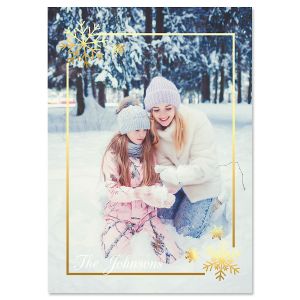 Golden Snowflake Vertical Personalized Photo Christmas Cards