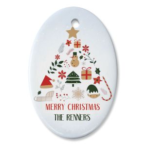 Oval Personalized Christmas Tree Ceramic Ornament  