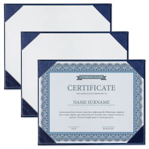 Navy Faux Leather Certificate Holder with Acrylic Stand - Set of 3