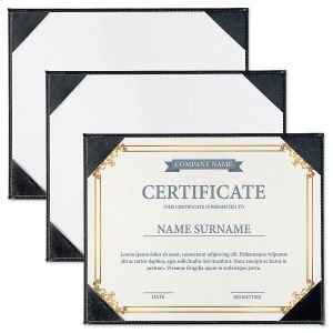 Black Faux Leather Certificate Holder with Acrylic Stand - Set of 3