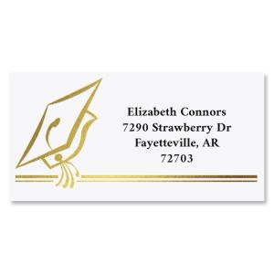 Hats Off Graduation Foil Border Custom Address Labels