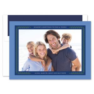 Vine Ribbon Blue Photo Card