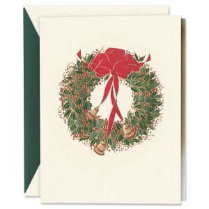 Engraved Holly Wreath with Bells Holiday Greeting Cards Boxed Set