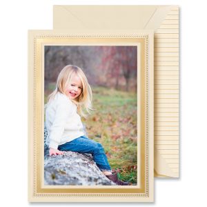 Gold Beaded Border Mounted Photo Greeting Card