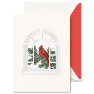 Engraved Cardinal In Window Holiday Greeting Card