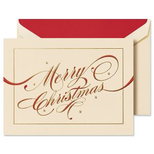 Engraved Ribbon Flourish Merry Christmas Greeting Cards Boxed Set