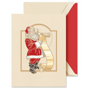 Engraved Vintage Santa With List Greeting Cards Boxed Set