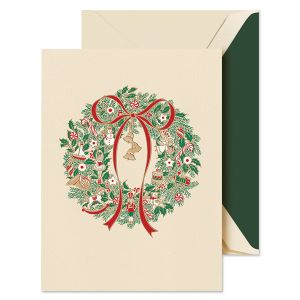 Christmas Morning Wreath Engraved Holiday Greeting Card