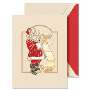 Vintage Santa With List Engraved Holiday Greeting Card