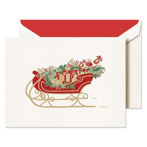 Santa's Sleigh Engraved Holiday Greeting Card