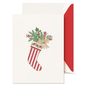 Striped Christmas Stocking Engraved Holiday Greeting Card