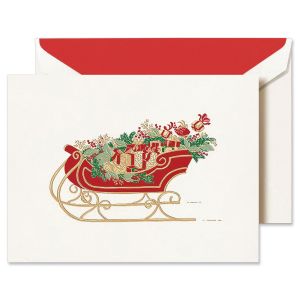 Santa's Sleigh Christmas Holiday Engraved Greeting Cards Boxed Set