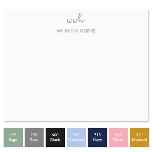 Calligraphy Monogram with Name Note Cards - Navy Ink