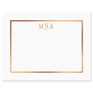 Block Initials with Rose Gold Foil Border Note Cards with Rose Gold Ink