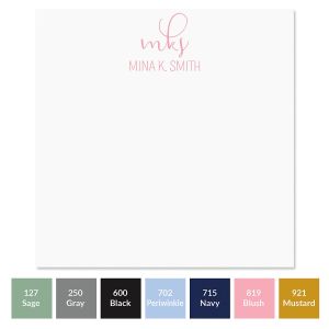 Calligraphy Monogram Personalized Note Sheets in a Cube - Periwinkle Ink