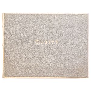 White Gold Metallic Leather Guest Book