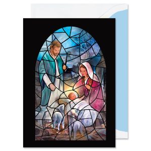 Stained Glass Manger Greeting Card