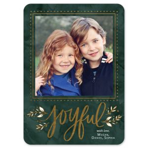 Joyful Leaf Foil Pressed Holiday Photo Card