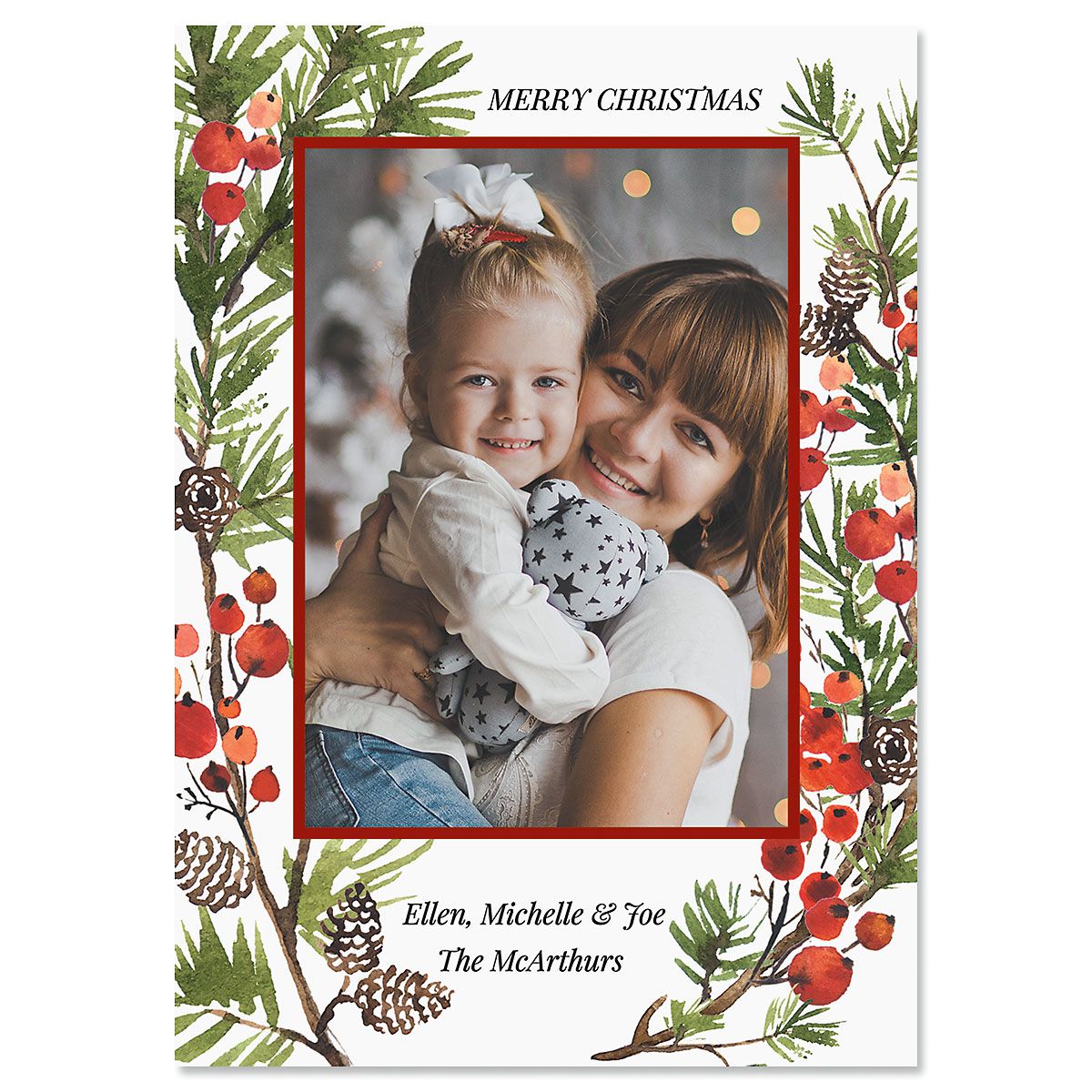 Holiday Berry Personalized Photo Christmas Cards Fine Stationery